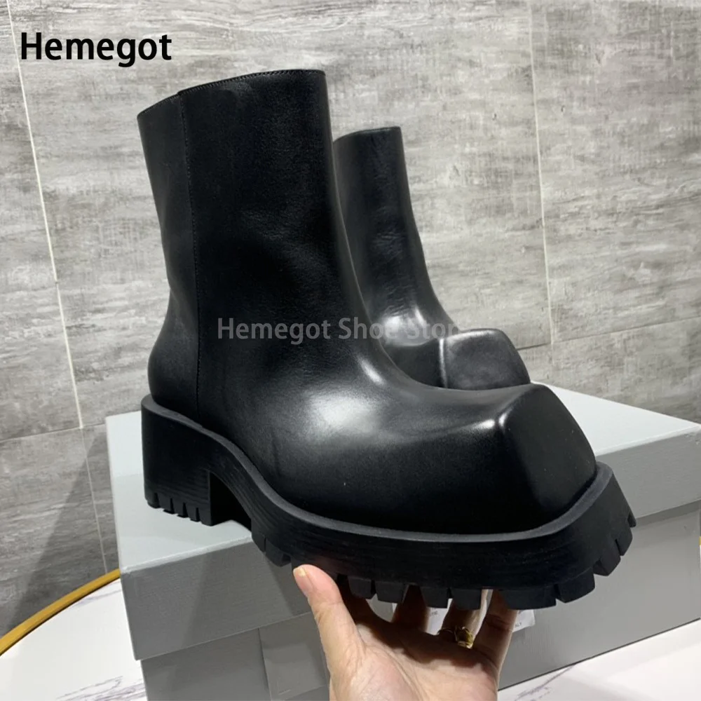 Top Trends: Black Large Square Toe Thick-Soled Chelsea Boots For Men In Autumn And Winter Men And Women New Leather Short Boots Rain Boots Shoppable Styles