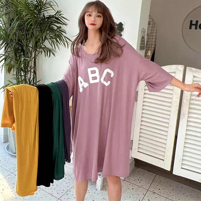 Top Trends: Fdfklak Casual Loose Night Dress Women Modal Comfortable Nightshirt Female Letter Sleepshirt Spring Summer Nightgowns 50-110 KG Shoppable Styles