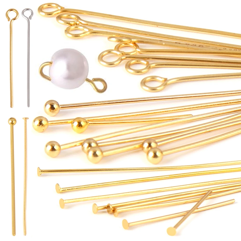 Top Trends: 100pcs / Lot 15-50mm 316 Stainless Steel Flat Head Ball Head Eye Head Pins Metal Headpins For DIY Jewelry Making Supplies Findings Shoppable Styles