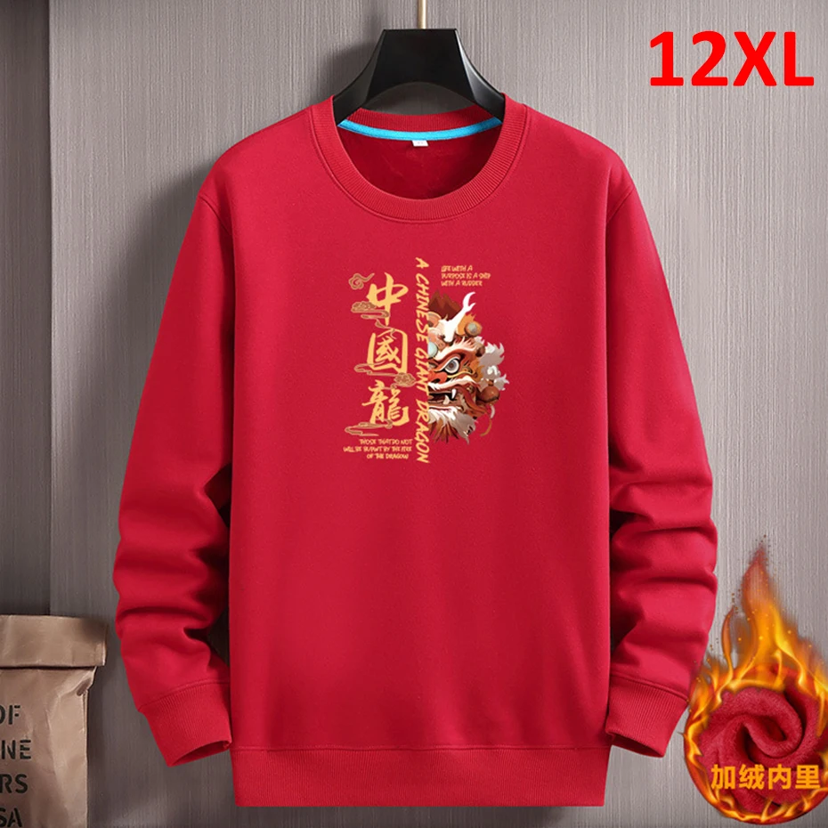 Top Trends: 2024 Chinese New Year Sweatshirt Men Plus Size 12XL Red Sweatshirts Chinese Lunar Dragon Year Pullover Winter Fleece Sweatshirts Shoppable Styles