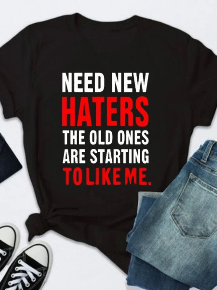 Top Trends: Need New Haters Letter Print T Shirt Women Short Sleeve O Neck Loose Tshirt Summer Women Tee Shirt Tops Camisetas Mujer Shoppable Styles