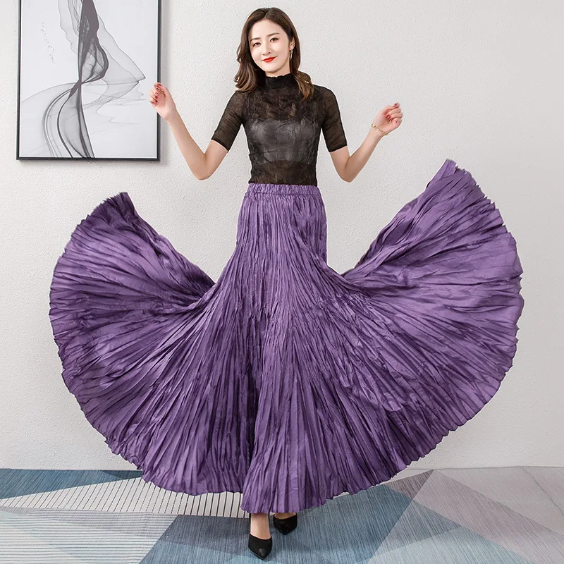 Top Trends: Miyake Large Hem Pleated Mid Length Skirt Female Elastic Waist Solid Color Irregular Skirt Female Elegant Closing Dancing Dress Shoppable Styles