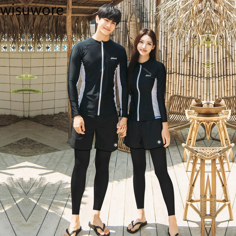 Top Trends: Sport Swimsuit Rash Guard For Wen Women&#039;s Couple Swimsuit 2023 Long Sleeve 5 Pieces Suit Swimwear Sun Protection Beach Wear Shoppable Styles