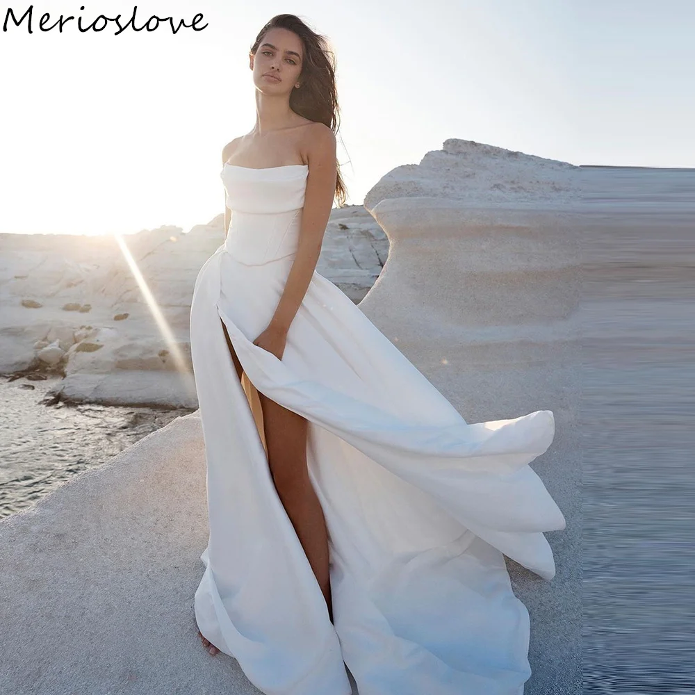 Top Trends: Merioslove Simple Wedding Dresses Strapless Sleeveless Side Split Beach Bride Dress Minimalist Bridal Gowns 2024 Shoppable Styles