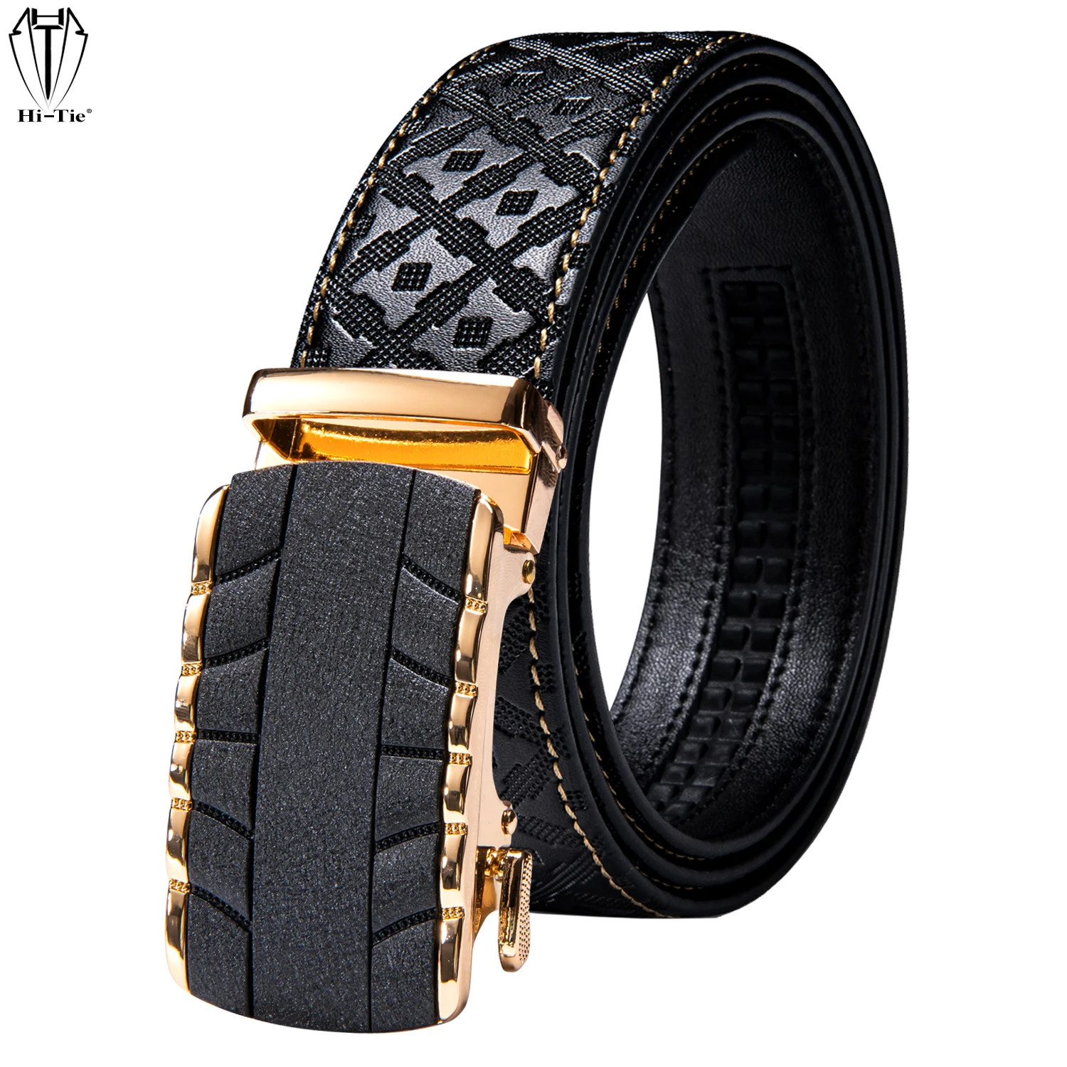 Top Trends: 3.5cm Wide Mens Genuine Leather Belts Black Embossed Ratchet Waistband Straps For Men Dress Jeans Automatic Buckles Adjustable Shoppable Styles