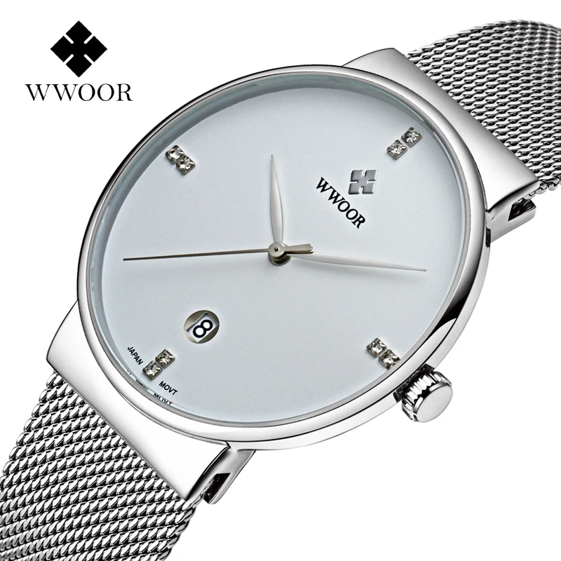 Top Trends: WWOOR Luxury Watch For Men Simple Diamond Design Ultra Thin Waterproof Calendar Mesh Belt Quartz Fashion Watch Male Montre Homme Shoppable Styles