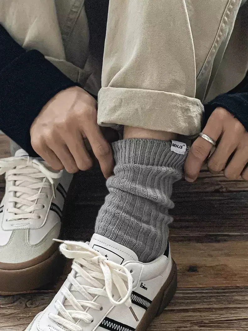 Top Trends: Sock Drawer Japanese Thick Line Long Socks For Men Ins Trendy Solid Color Matchable Mid-calf Socks Shoppable Styles