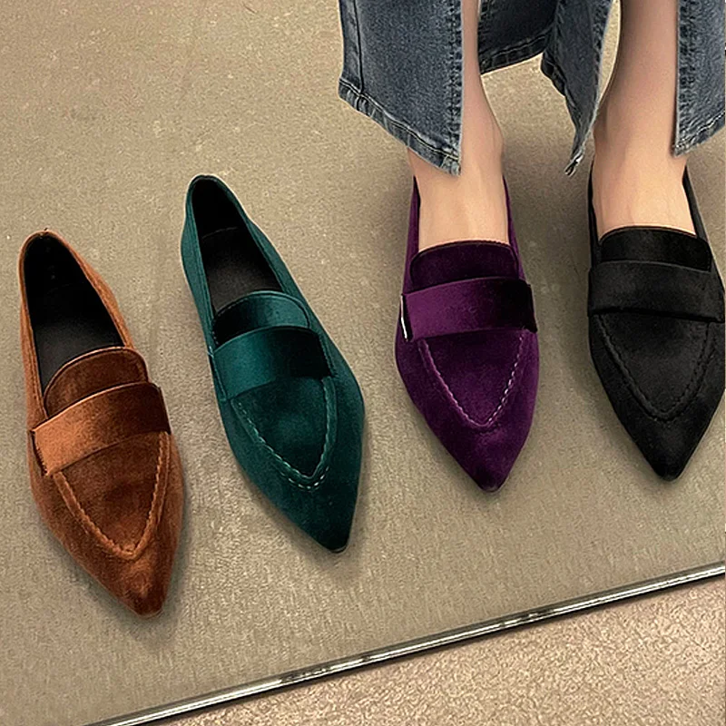 Top Trends: Women Luxury Velvet Moccasins Fashion Pointed Toe Loafers Ladies 2023 Spring New Purple Velour Ballet Flat Shoes Shoppable Styles