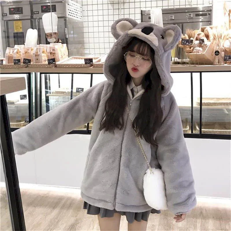 Top Trends: Student Thickened Furry Jacket Girl Plush Jacket Female New Style Japanese Soft Girl 2021 Winter Cute Koala Ear Hooded Jacket Shoppable Styles