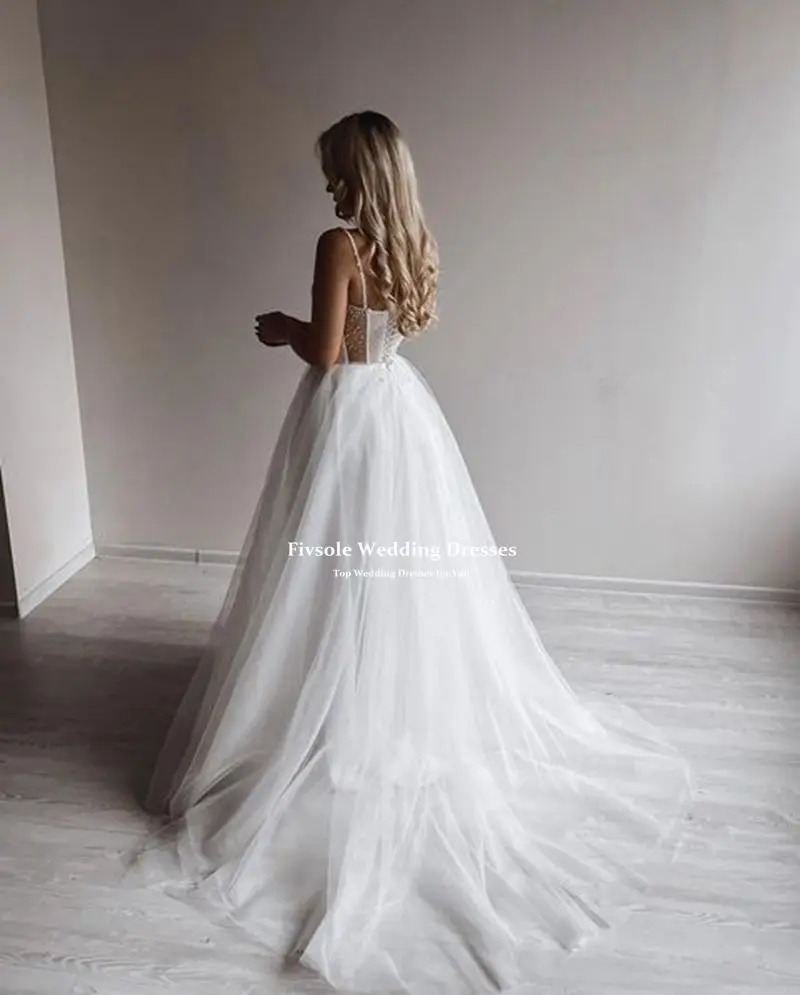 Top Trends: Fivsole Sweetheart Sleeves Wedding Dress Lace Back Bohemian Tulle A-line Bride Gown Lace Beaded Saudi Arabia Vestido De Novia Shoppable Styles - Image 2