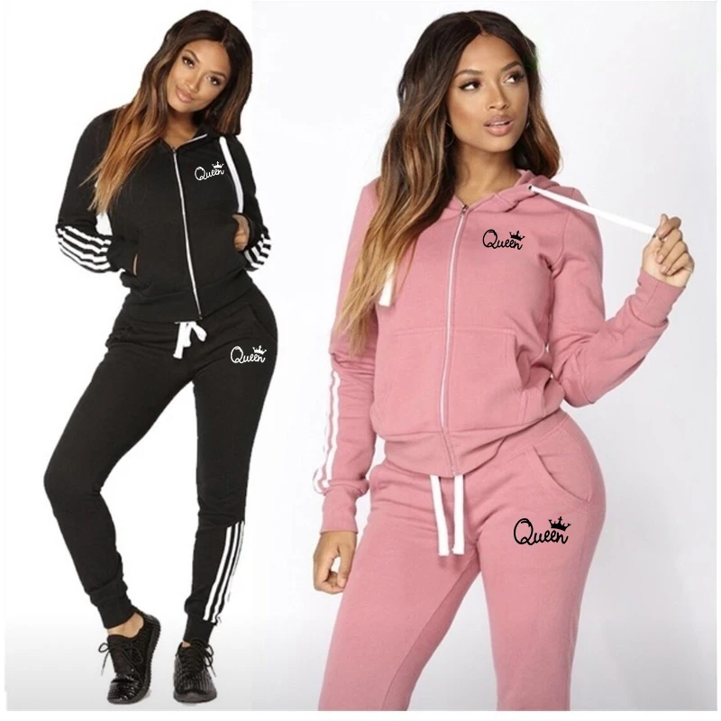 Top Trends: Women&#039;s Hot Long-sleeved Tracksuit 2PCS Sportswear Hoodies And Joggers Sweatpants Fashion QUEEN Hooded Sports Sets For Autumn Shoppable Styles