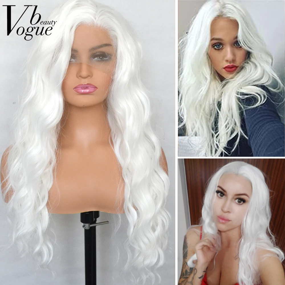 Top Trends: Voguebeauty Platinum White Synthetic Lace Front Wig Loose Curly Heat Resistant Fiber Natural Hairline Cosplay For Women Shoppable Styles