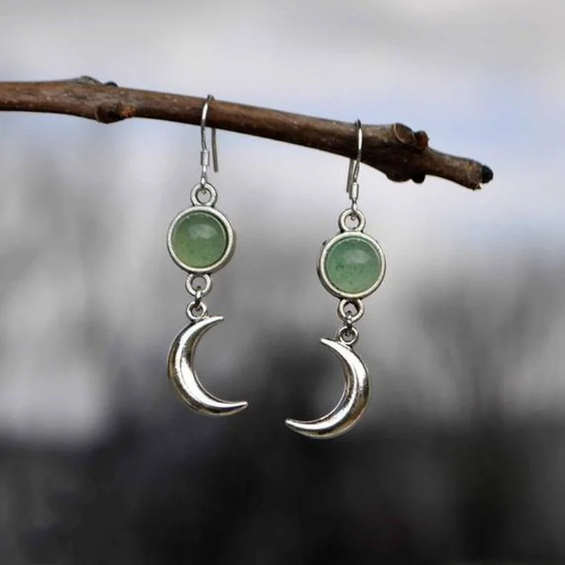 Top Trends: Creative Personality Silver Color Moon Earrings Exquisite Round Inlaid Green Stone Drop Earrings For Women Engagement Jewelry Shoppable Styles