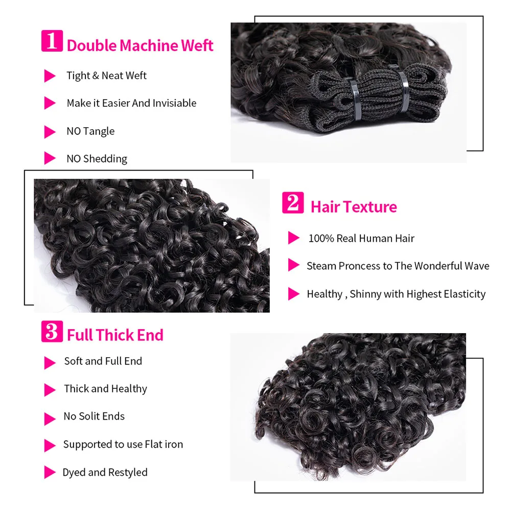 Top Trends: Brazilian Kinky Spirals Curly Bundles With Frontal 10A Double Drawn Pixie Curl Human Hair Extension Weave With Frontal Closure Shoppable Styles - Image 3