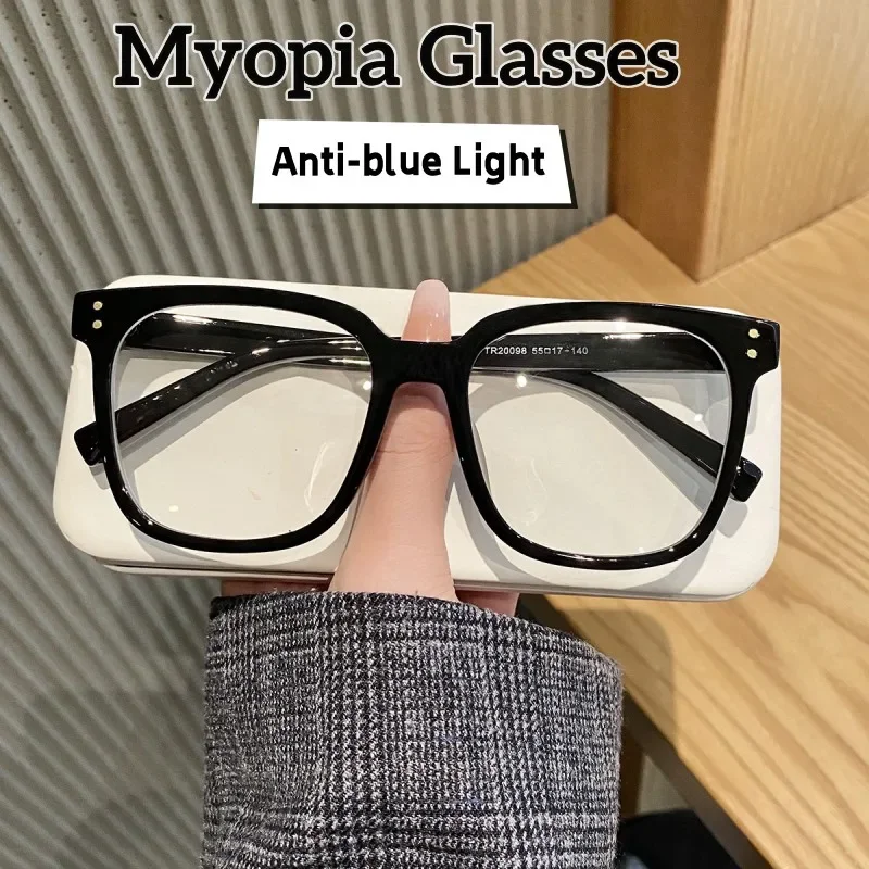 Top Trends: Men Women Anti-blue Light Myopia Glasses Oversized Square Frame Eyewear Luxury Clear Diopter Prescription Eyeglasses 0 To -6.0 Shoppable Styles