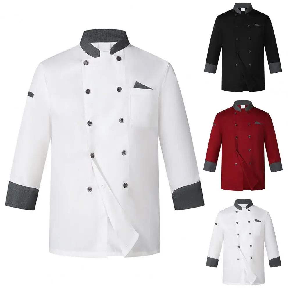 Top Trends: Washable Chef Coat Professional Double-breasted Chef Jacket With Stand Collar Pocket Design Long Sleeve Uniform For Restaurant Shoppable Styles