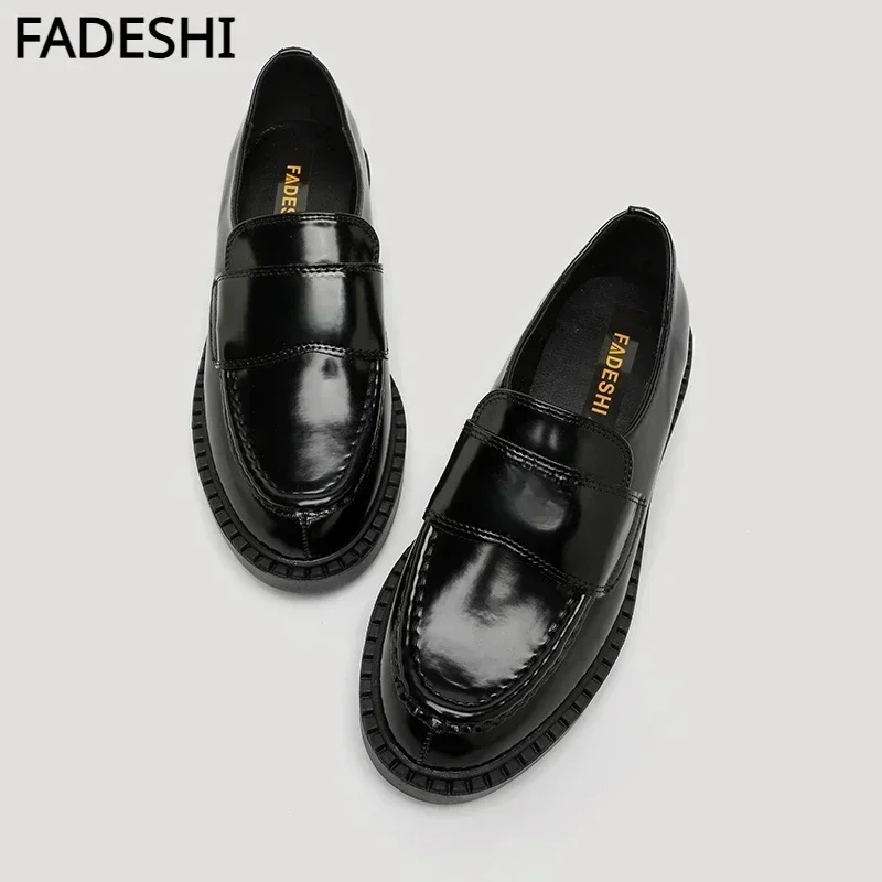 Top Trends: Fadeshi Women's Lefu 2023 New Round Toe Thick Sole Slip On Shoes High Heel Slip On Black Small Leather Shoes Size 35-41 Shoppable Styles