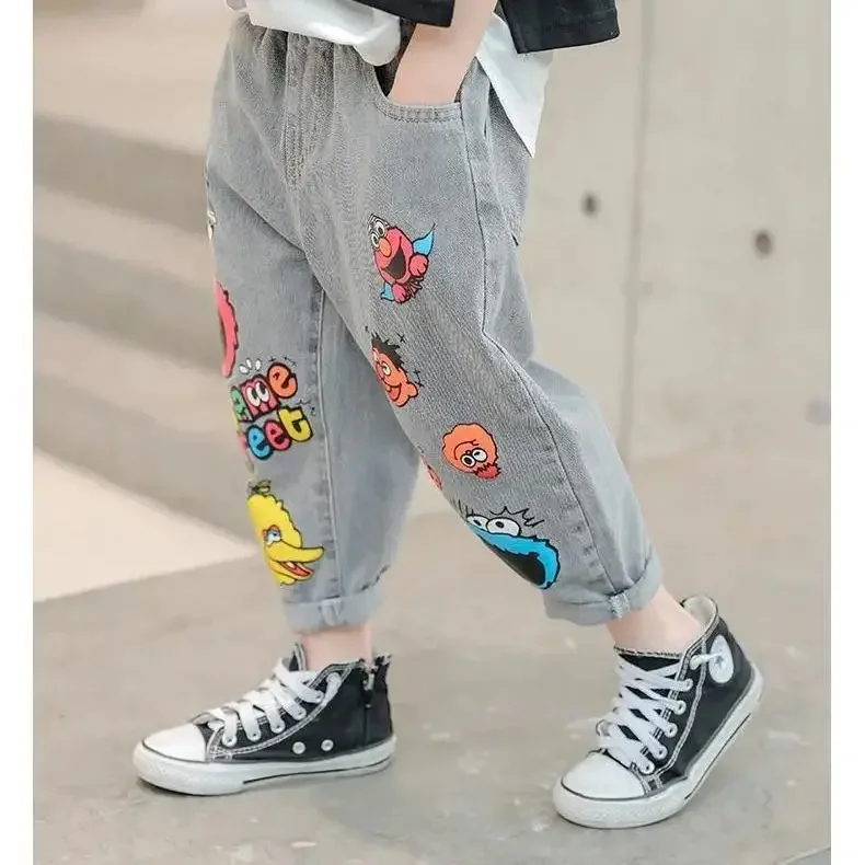 Top Trends: Boys' Jeans Spring And Autumn New Funny Head Medium And Big Children's Casual Children's Clothing Spring Loose Long Pants Shoppable Styles - Image 4