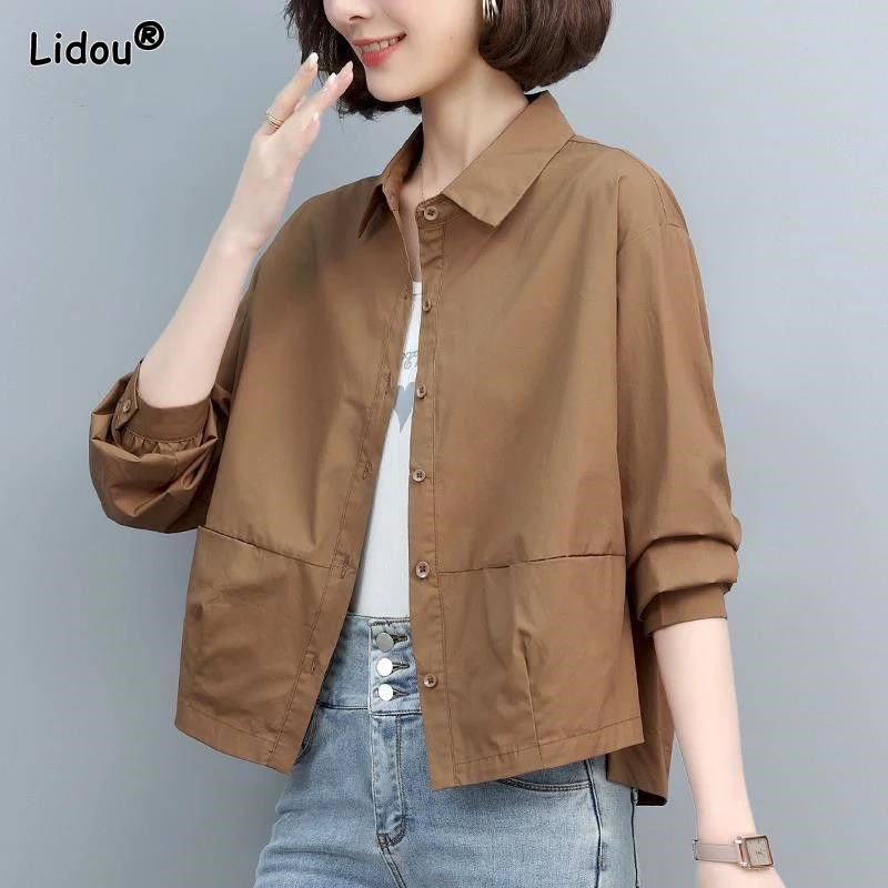 Top Trends: New Turn-down Collar Loose Simplicity Women&#039;s Clothing 2023 Button Fashion Casual Straight Spring Summer Thin Dignified Blouses Shoppable Styles