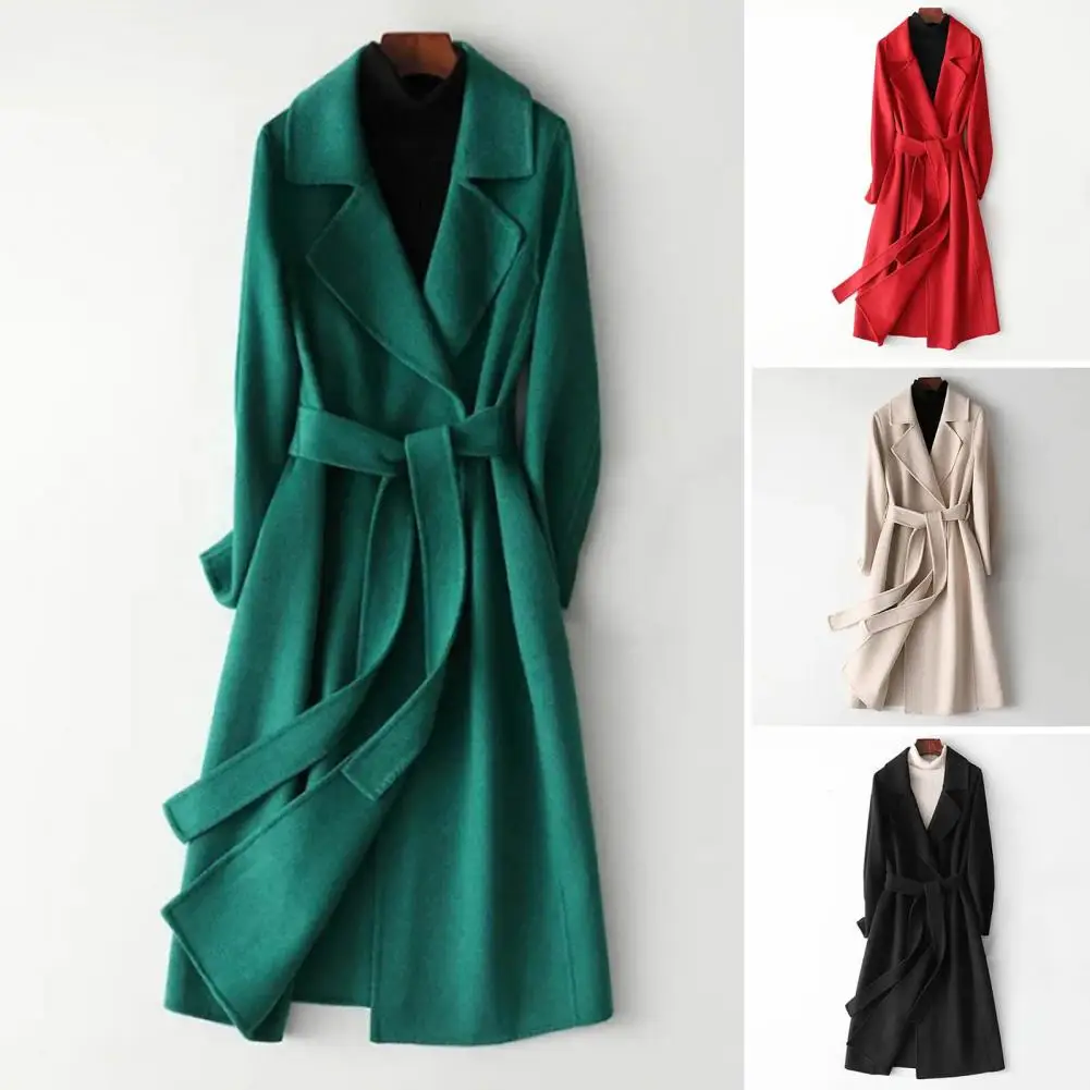 Top Trends: Korean Fashion Women Casual Loose Woolen Coat Elegant And Chic Solid Outerwear Long Overcoat With Belted Female Warm Cloak Shoppable Styles