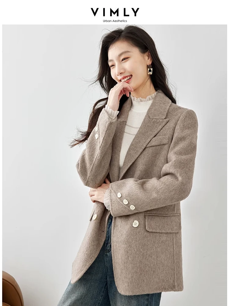 Top Trends: Vimly Wool Blend Tailored Blazer Coats 2023 Winter Thick Warm Elegant Straight Double Breasted Office Lady Overcoat Female 50688 Shoppable Styles