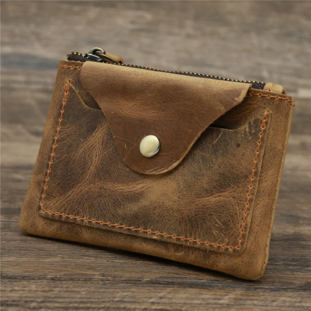 Top Trends: Men's Handmade Vintage Genuine Leather Coin Purse Women Casual Zipper Coin Bag Pouch Card Holder Cowhide Leather Purses Wallets Shoppable Styles