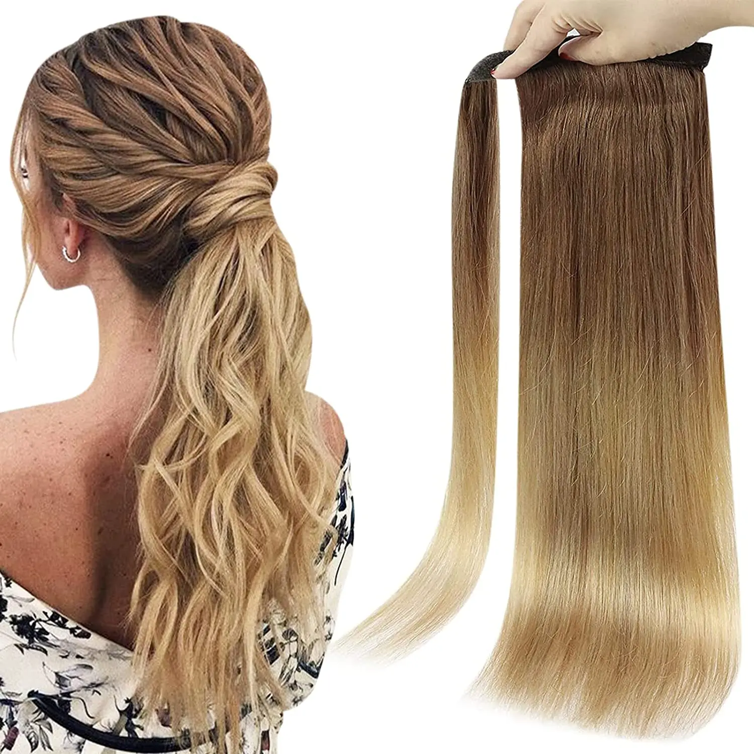 Top Trends: Full Shine Ponytai Human Hair 70g / 80g Lightest Brown Fading To Golden Blonde Remy Hair Extensions Human Hair Ponytail Shoppable Styles