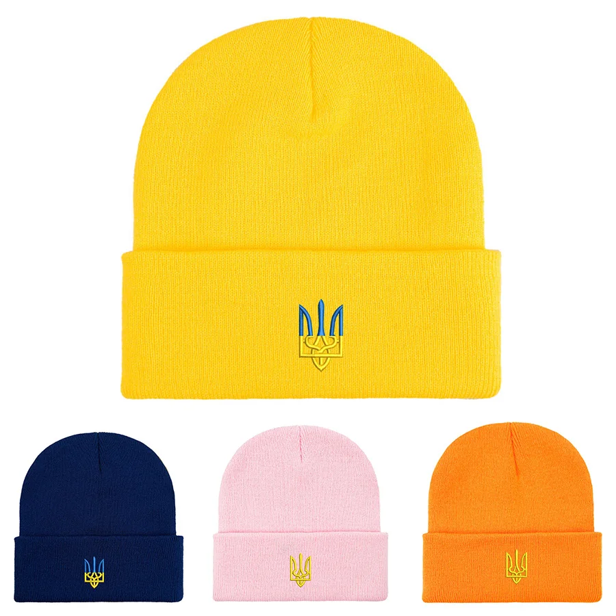 Top Trends: 61 Colors Embroidery Ukraine Trident Beanie Knitted Cap Winter Autumn Thick Men Women Unisex Beanie Caps Warmer Bonnet Hats Shoppable Styles