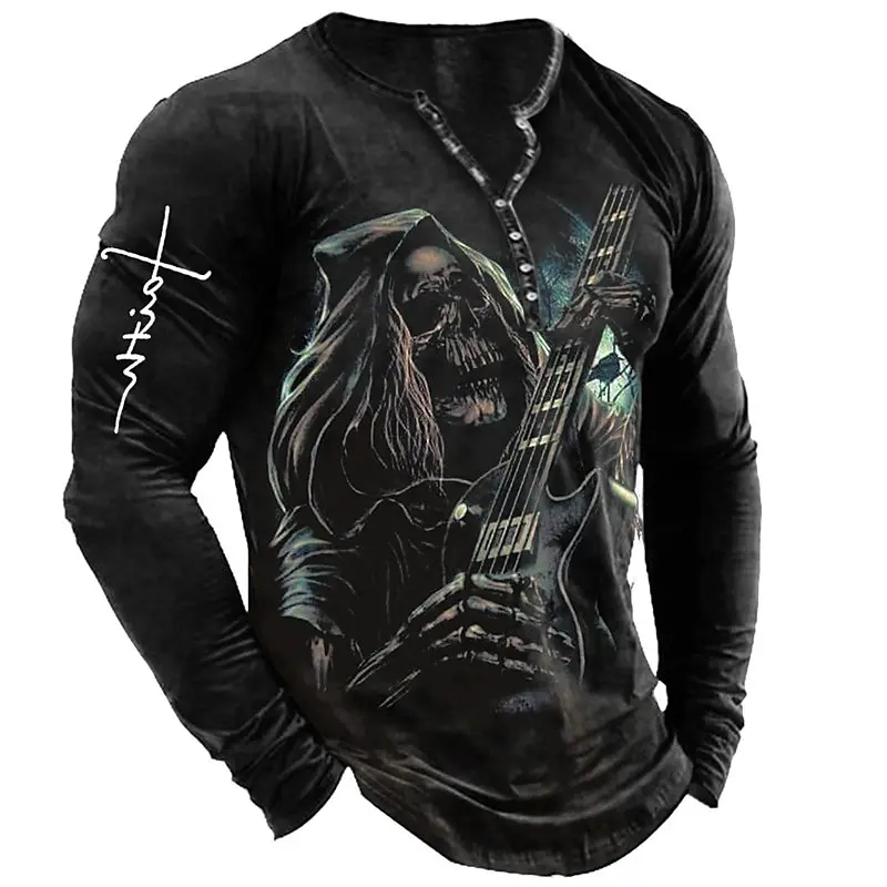 Top Trends: Skull Vintage T-Shirt For Men Graphic T Shirts Cotton Tees 3D Print Long Sleeve V-Neck Tee Oversized Men's Clothing Tops Summer Shoppable Styles