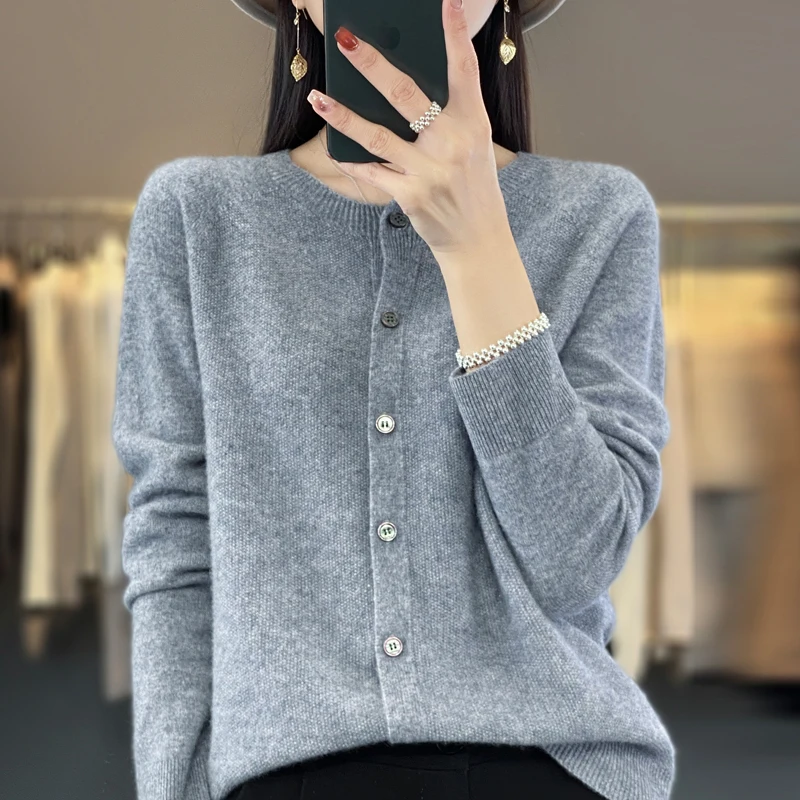 Top Trends: Long-sleeved Women's Sweater Cashmere Knitted 100% Pure Merino Wool O-neck Cardigan Sweater Coat In Autumn And Winter. Shoppable Styles - Image 2