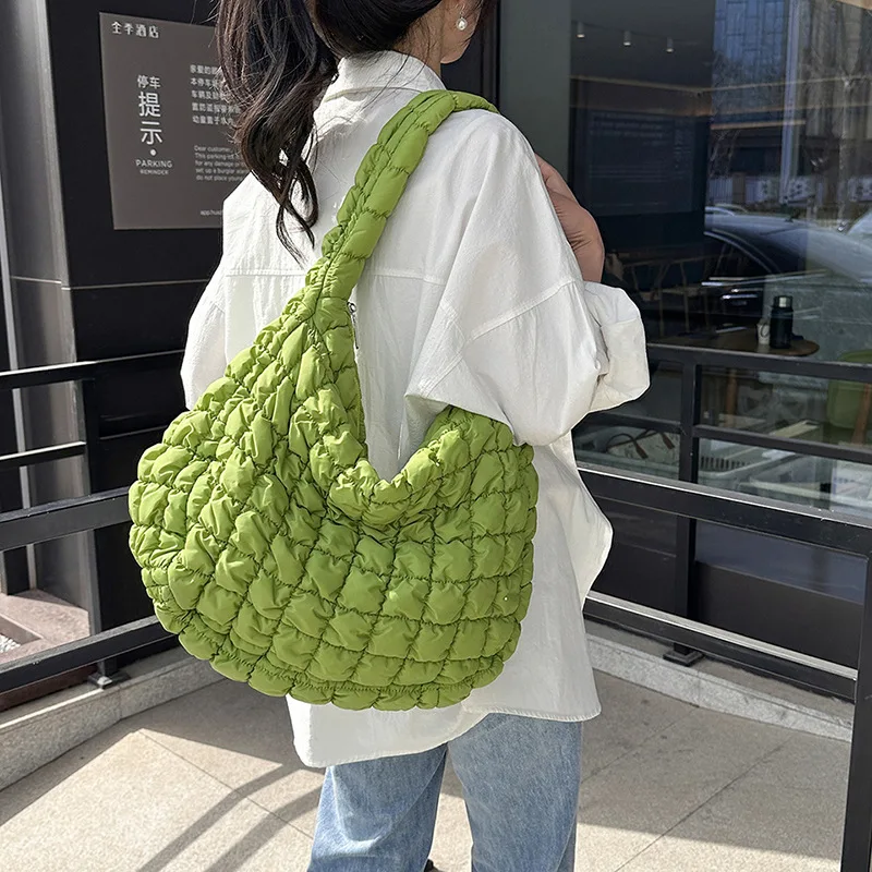 Top Trends: Girl Casual Large Capacity Tote Shoulder Bags Designer Ruched Handbag Luxury Nylon Quilted Padded Crossbody Bag Female Big Purse Shoppable Styles