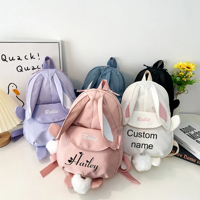 Top Trends: Personalised Kawaii Bunny Backpack For Girls With Cute Rabbit Ears And Fluffy Bear Pendant School Bookbag For Kids Shoppable Styles