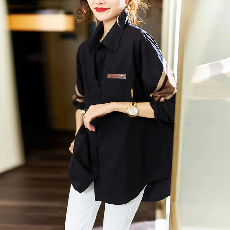 Top Trends: Commute All-match Diamonds Spliced Casual Blouse Female Button Loose Vintage Turn-down Collar Shirt Women&#039;s Clothing Spring New Shoppable Styles