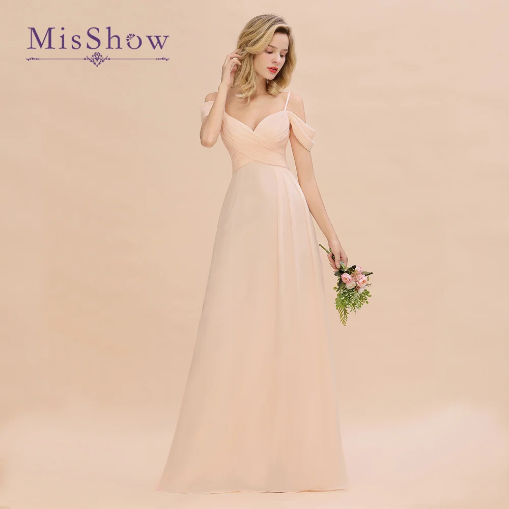 Top Trends: MisShow Pearl Pink Long Bridesmaid Dresses 2023 New Spaghetti Straps Chiffon Prom Party Gowns Vestidos Elegantes Para Mujer Shoppable Styles