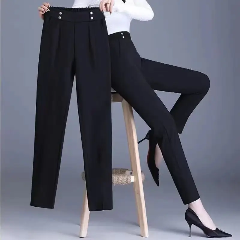 Top Trends: Office Lady Fashion Versatile Pencil Pants Korean Spring Autumn New Women Solid Pockets Elastic High Waist Loose Casual Trousers Shoppable Styles