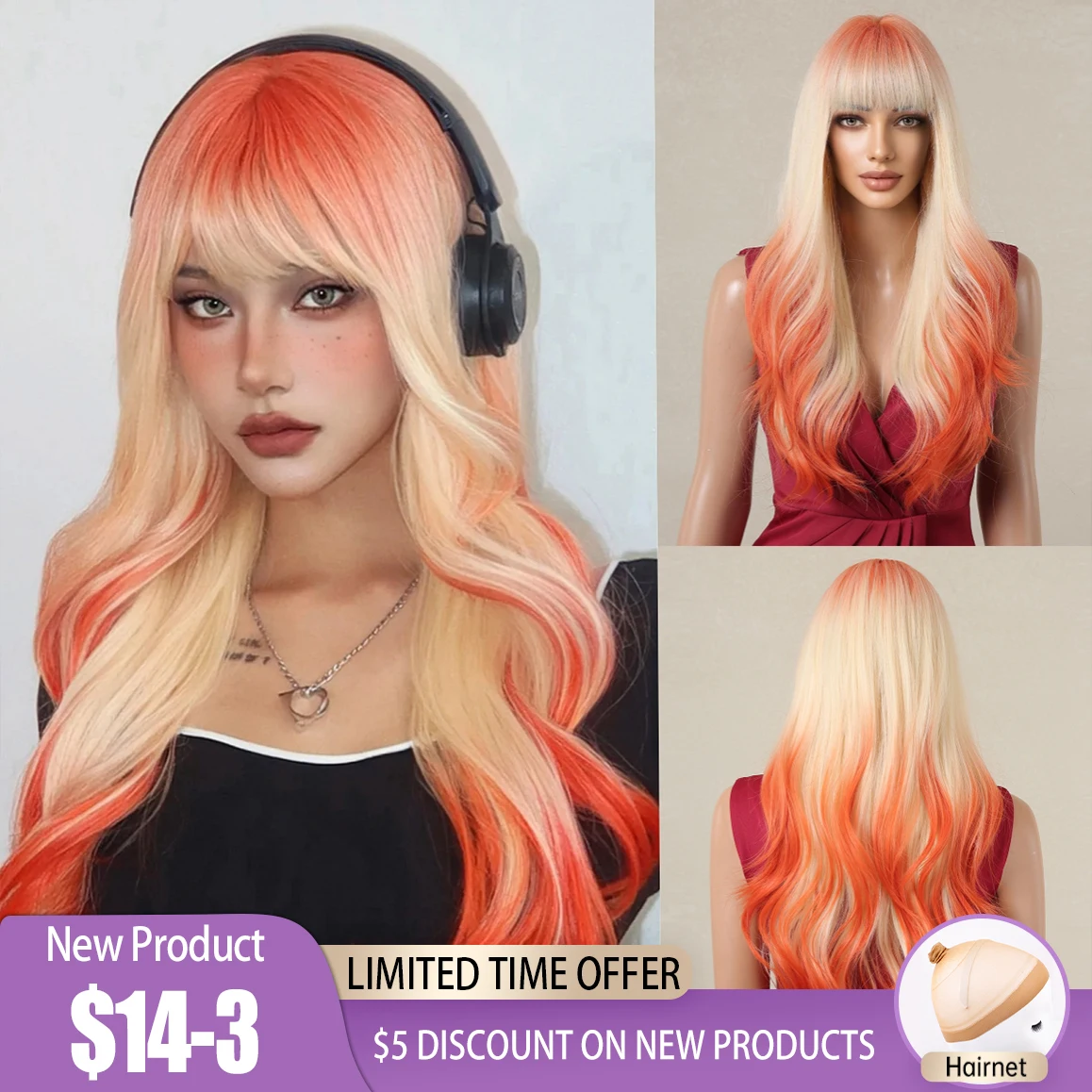 Top Trends: Blonde To Orange Wavy Synthetic Wigs Ombre Long Colorful Party Cosplay Wig For Women Use High Temperature Hair High Density Wig Shoppable Styles