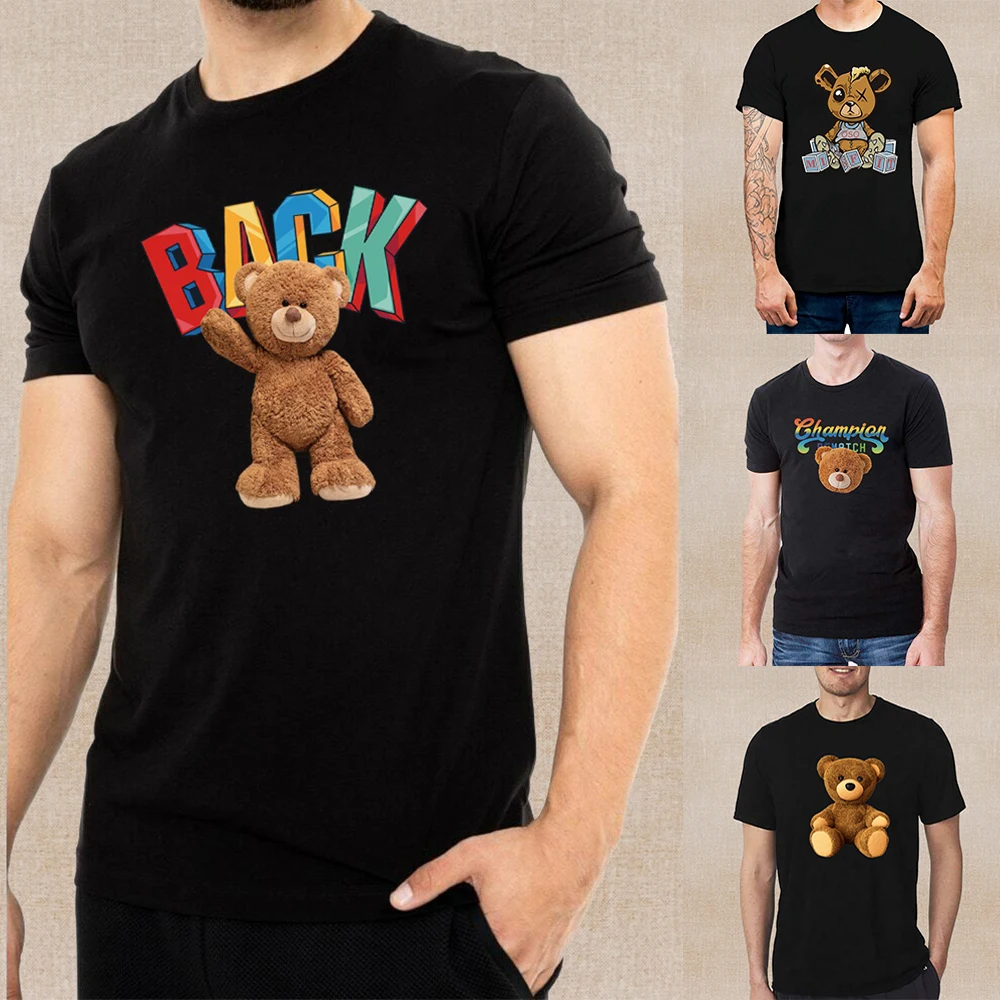 Top Trends: T-Shirt 2023 Summer New Cute Bear Printing Men&#039;s Short Sleeve Casual O-Neck Pullover Breathable T Shirt Top Men Fashion Clothing Shoppable Styles