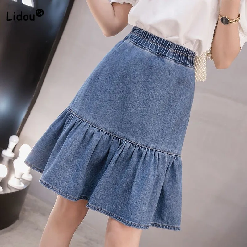 Top Trends: Women&#039;s Clothing Fashionable Elastic High Waist Denim Skirt 2023 Summer Korean Casual A-Line All-match Spliced Skirt Female Shoppable Styles