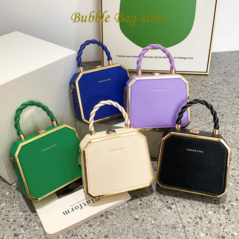 Top Trends: Elegant Women Purple Blue Box Bags Designer High Quality Chain Shoulder Bags Luxury Party Handbag And Purse Crossbody Bag Clutch Shoppable Styles