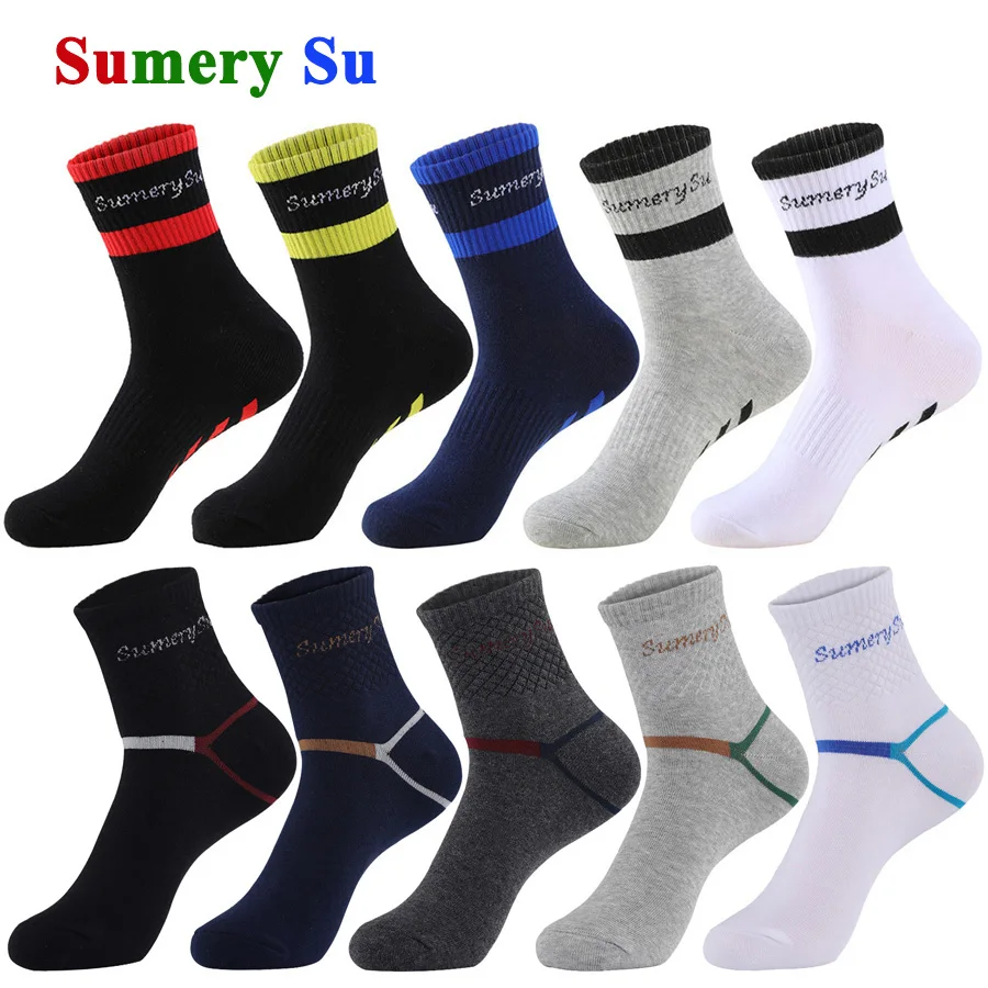 Top Trends: 5 Pairs / Lot Running Socks Men Sports High Quality Cotton Colorful Outdoor Cycle Casual Breathable Long Sock Male Gifts 5 Styles Shoppable Styles