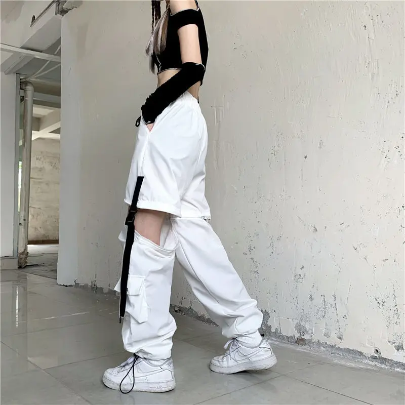 Top Trends: Streetwear Spring Summer Cargo Pants Women Harajuku Slim Punk Ribbons Joggers Elastic Waist Ankle-Length Trousers For Girls Shoppable Styles - Image 2