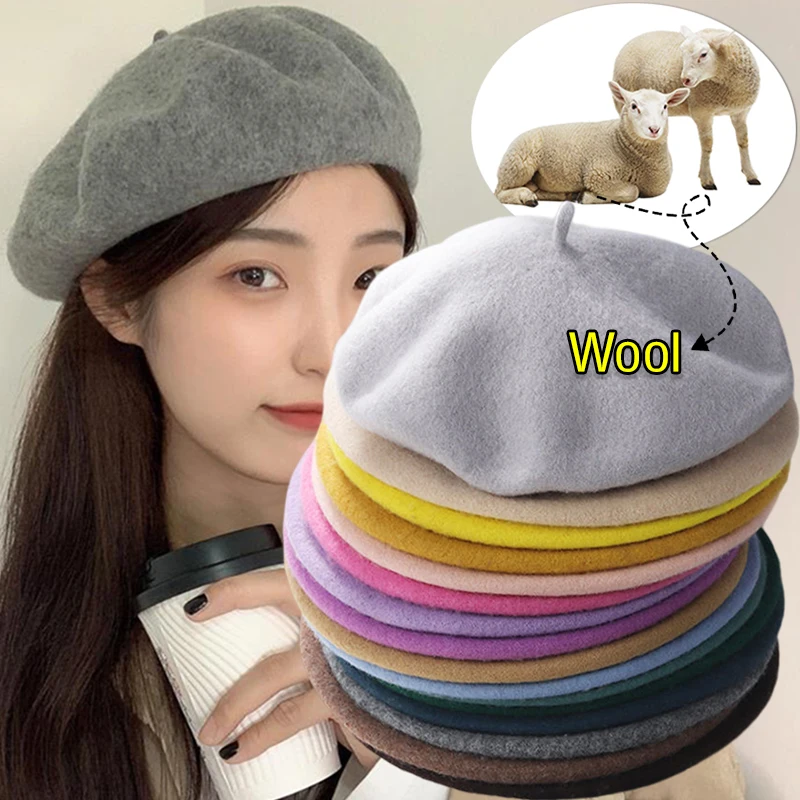 Top Trends: Women Cotton Wool Berets French Artist Style Warm Winter Beanie Hat Retro Plain Beret Solid Color Elegant Lady All Matched Caps Shoppable Styles