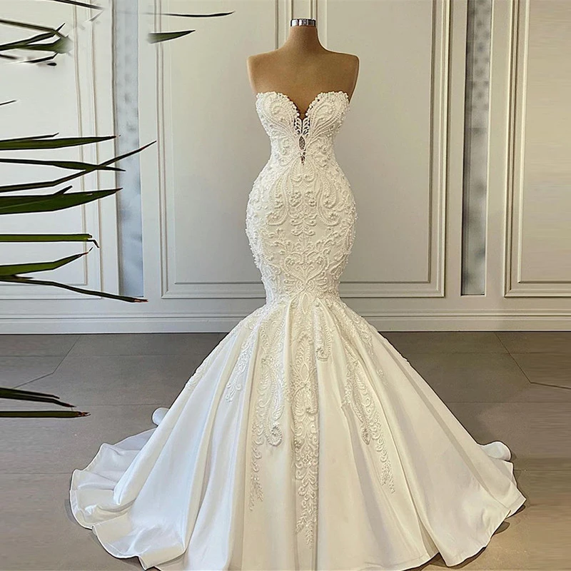 Top Trends: Retro Lace Mermaid Wedding Dresses Sexy Sweetheart Beaded Bridal Gowns Satin Sweep Train Wedding Vestidos Custom Made Shoppable Styles