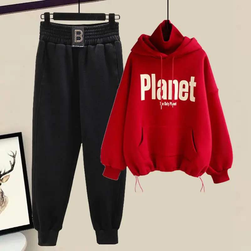 Top Trends: Autumn And Winter Women's Set New Korean Thickened Sweatpants Set Female Student High Collar Hooded Top Two Piece Set Shoppable Styles - Image 2