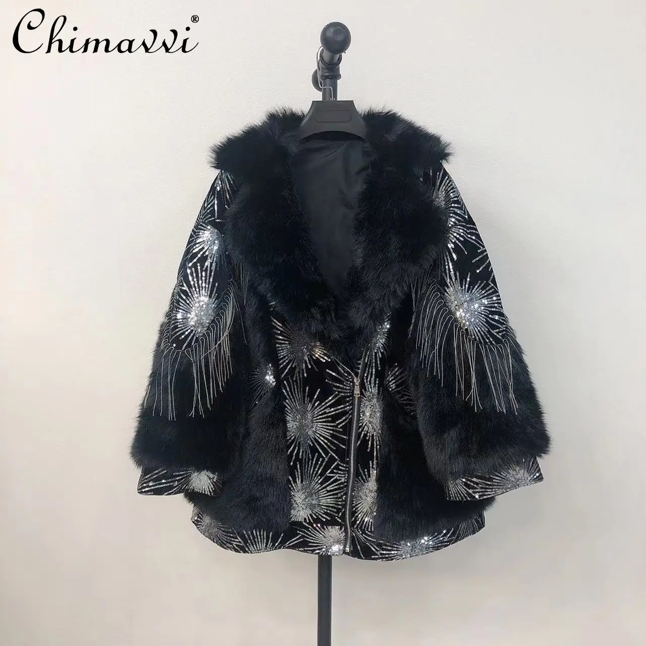 Top Trends: Women 2023 Winter Fashion Elegant Warm Imitation Toka Mid-Length Coat Ladies Patchwork Streetwear Sequins High Street Fur Jacket Shoppable Styles