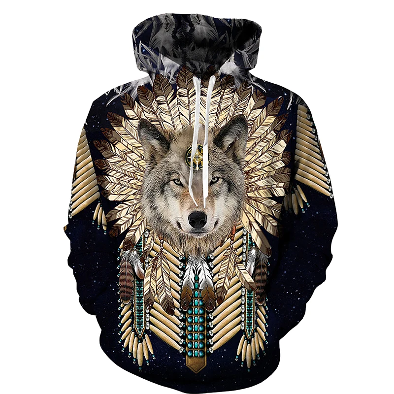 Top Trends: New Men&#039;s And Women&#039;s Retro 3d Indian Tribal Totem Wolf Eagle Print Hooded Sweatshirt Fashion Hip-hop Casual Oversized Hoodie Shoppable Styles