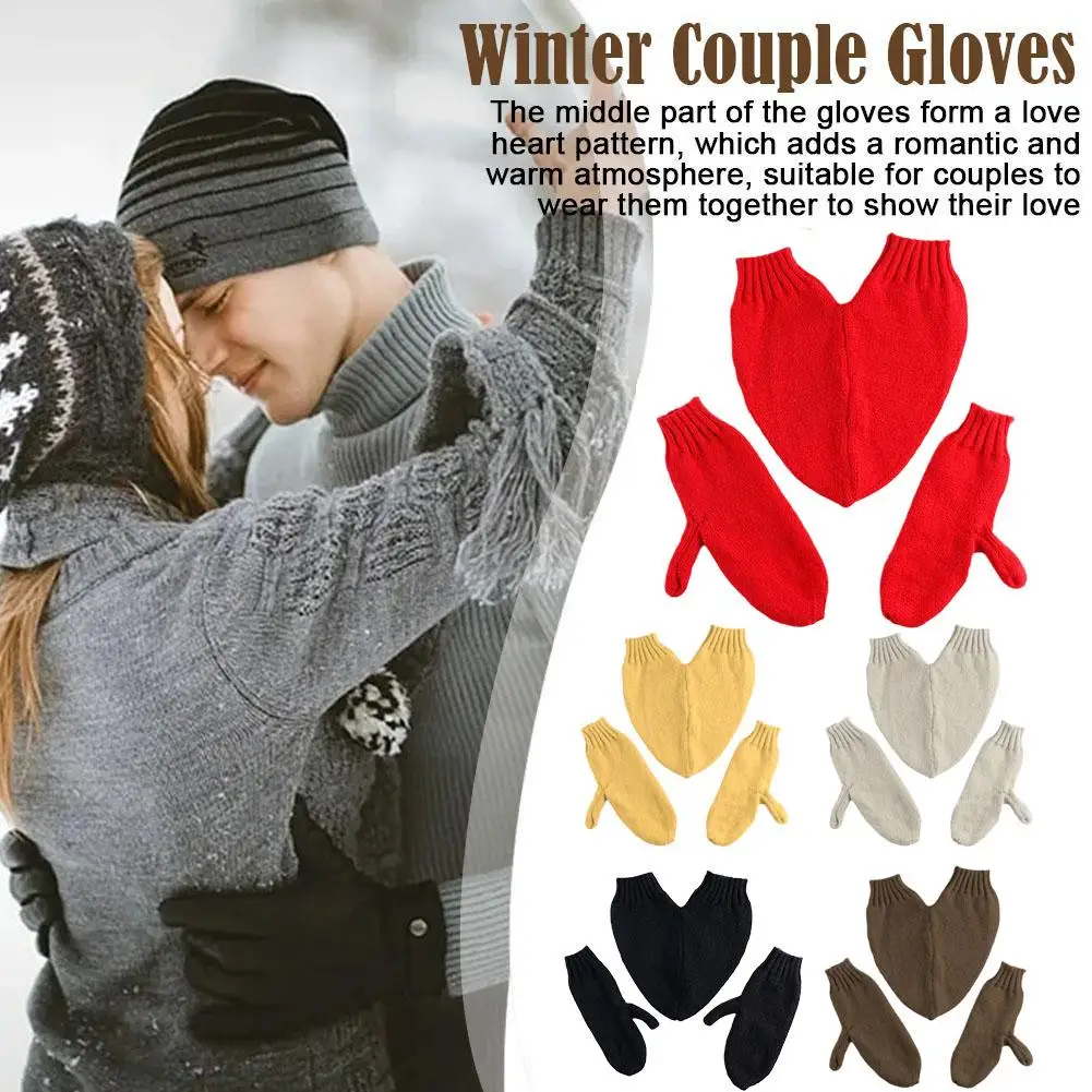 Top Trends: Winter Love Knitted Gloves With Hand Holding Design Couple Full Finger Gloves Thicken Outdoor Cycling Skiing Gloves Keep Warm Shoppable Styles