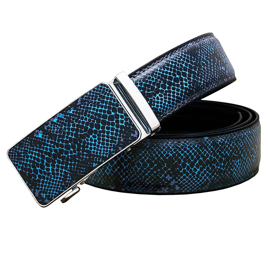 Top Trends: Fashion Genuine Leather Belt Unisex New Luxury Blue Automatic Buckle Cowskin Waist Strap Width 3.5 Cm For Men And Women For Gift Shoppable Styles - Image 2