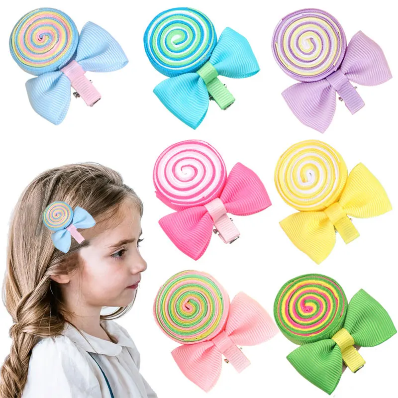 Top Trends: New Lollipop Hair Clips Rainbow Candy Barrettes Sweet Bows Hairpins For Baby Girls Children Handmade Headwear Hair Accessories Shoppable Styles