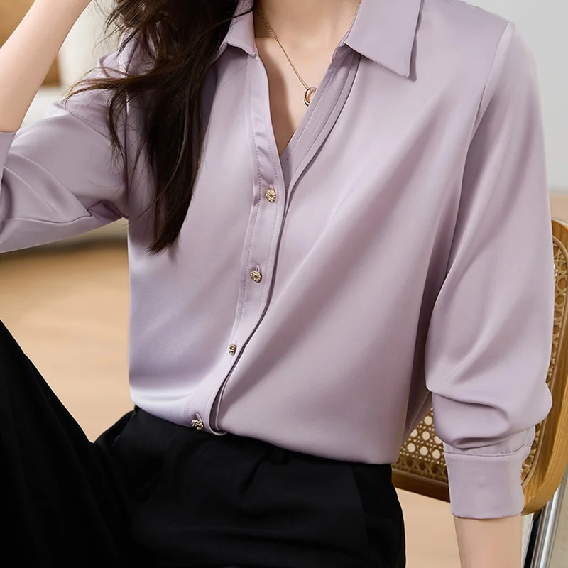 Top Trends: Women Fashion Versatile Solid Color Long Sleeved French Top 2024 Spring Autumn New Chic Turn-down Collar Shirts Lady Blouses Shoppable Styles